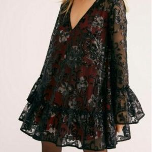 NWT Free People Falling Flower Black Sequin Dress